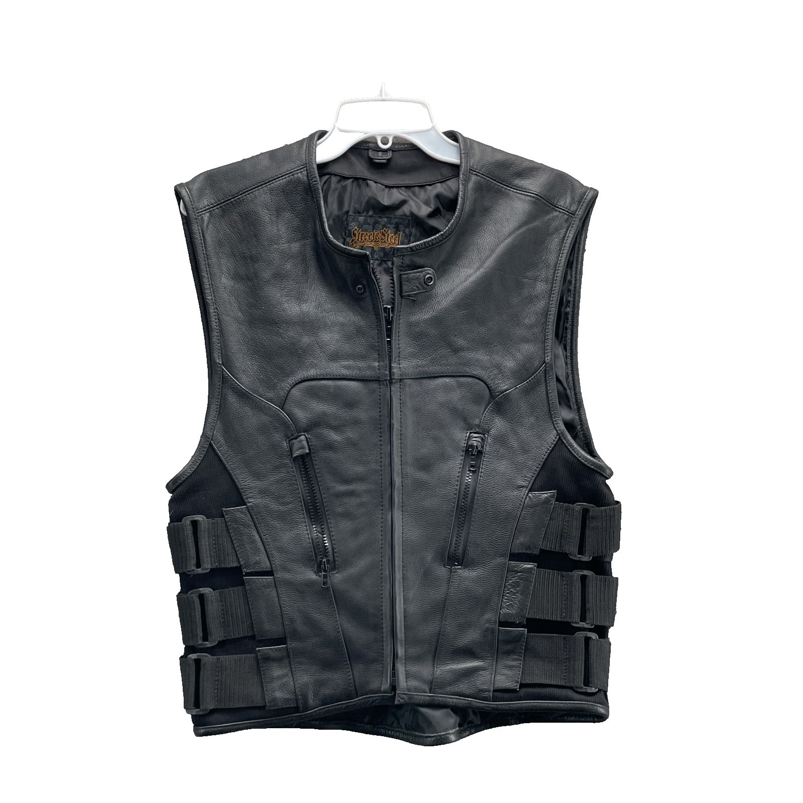 Street Steel 100% Leather Vest Mens 52 Motorcycle Biker Cowboy Riding 90s Grunge